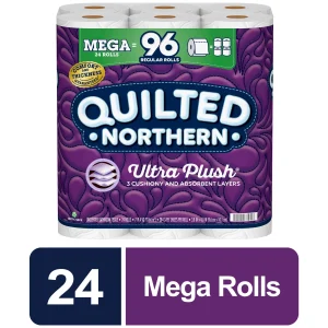 Quilted Northern Ultra Plush Toilet Paper, 24 Mega Rolls = 96 Regular Rolls, 3-Ply Bath Tissue